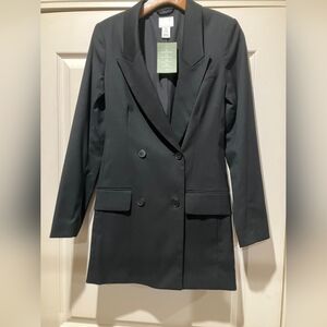 Women's Black Double-Breasted Blazer DRESS